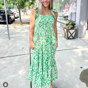 Smoked floral print dress